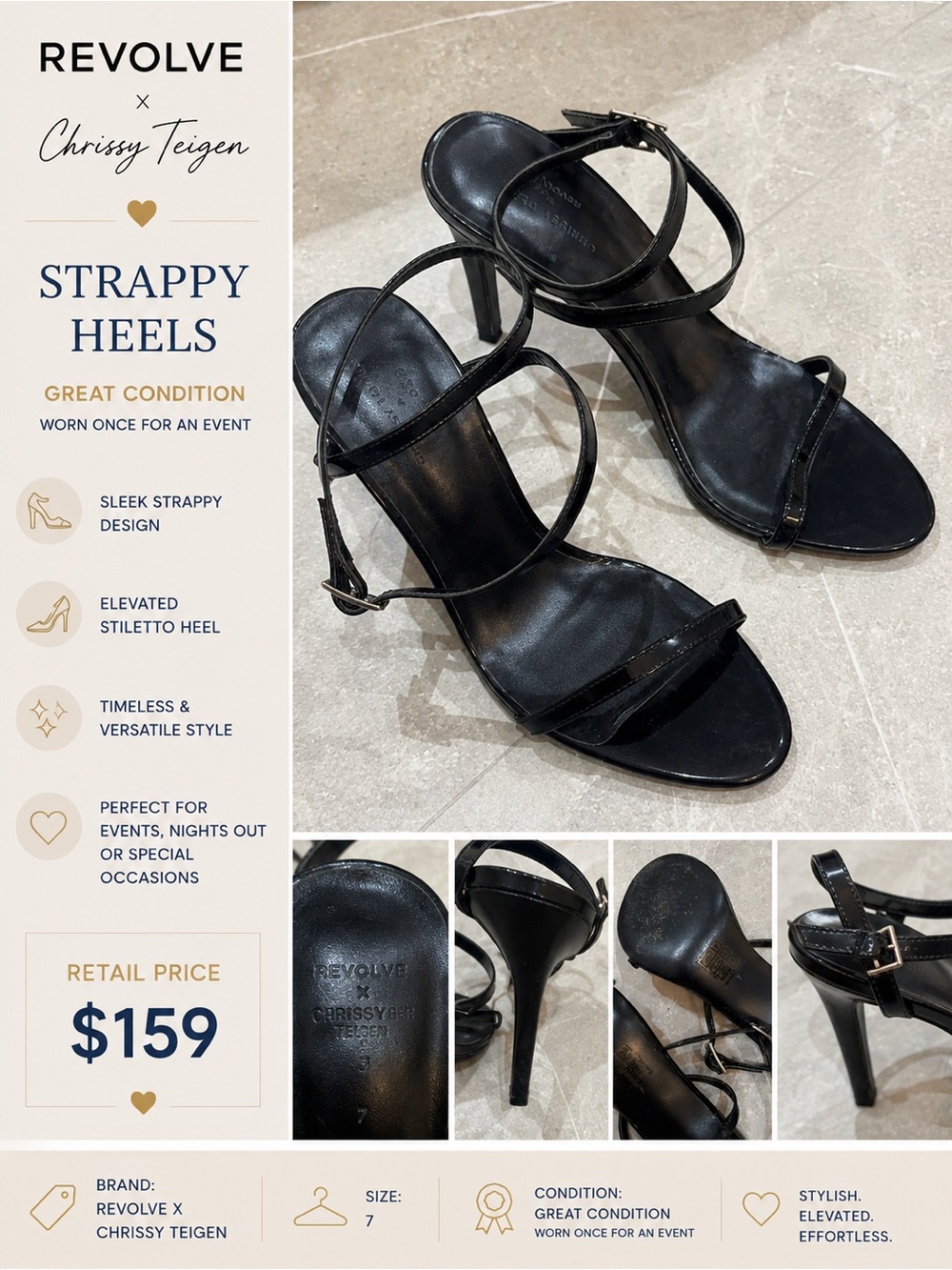 Revolve x Chrissy Teigen Black Strappy Stiletto Heels